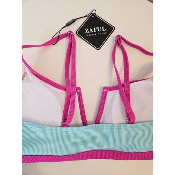 Zaful Womens Colorblock Bikini Set V-Neck & High Waist Bottoms Size 8-10 Sexy - Picture 6 of 9